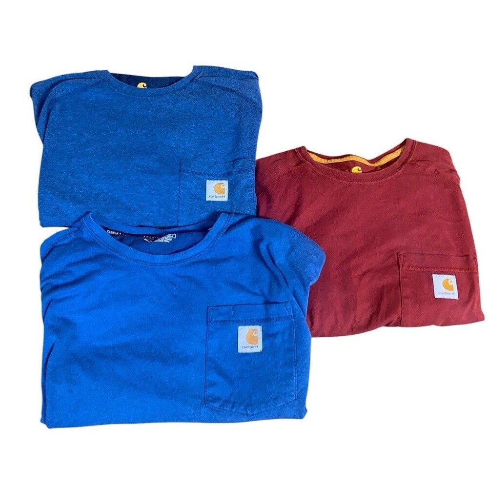 Carhartt Men’s Force Relaxed Pocket Tshirt Bundle Of Three Blue Red Sz XL